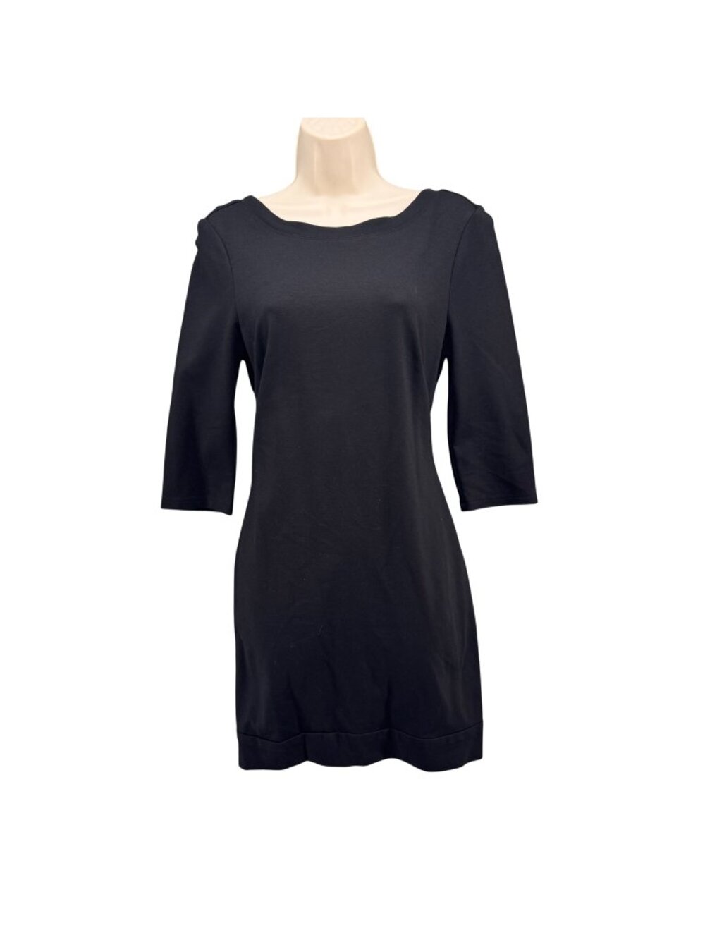 Trina Turk Mini Shift Solid Dress Black 3/4 Sleeve Stretch Pullover Size 2